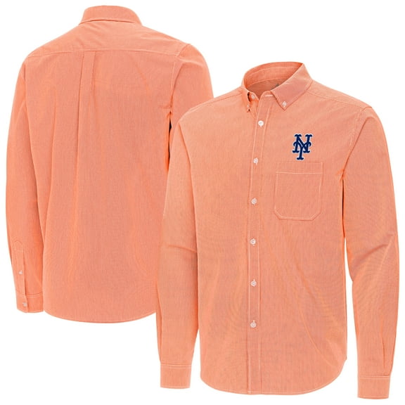 Men's Antigua Orange New York Mets Porter Woven Long Sleeve Button-Down Shirt
