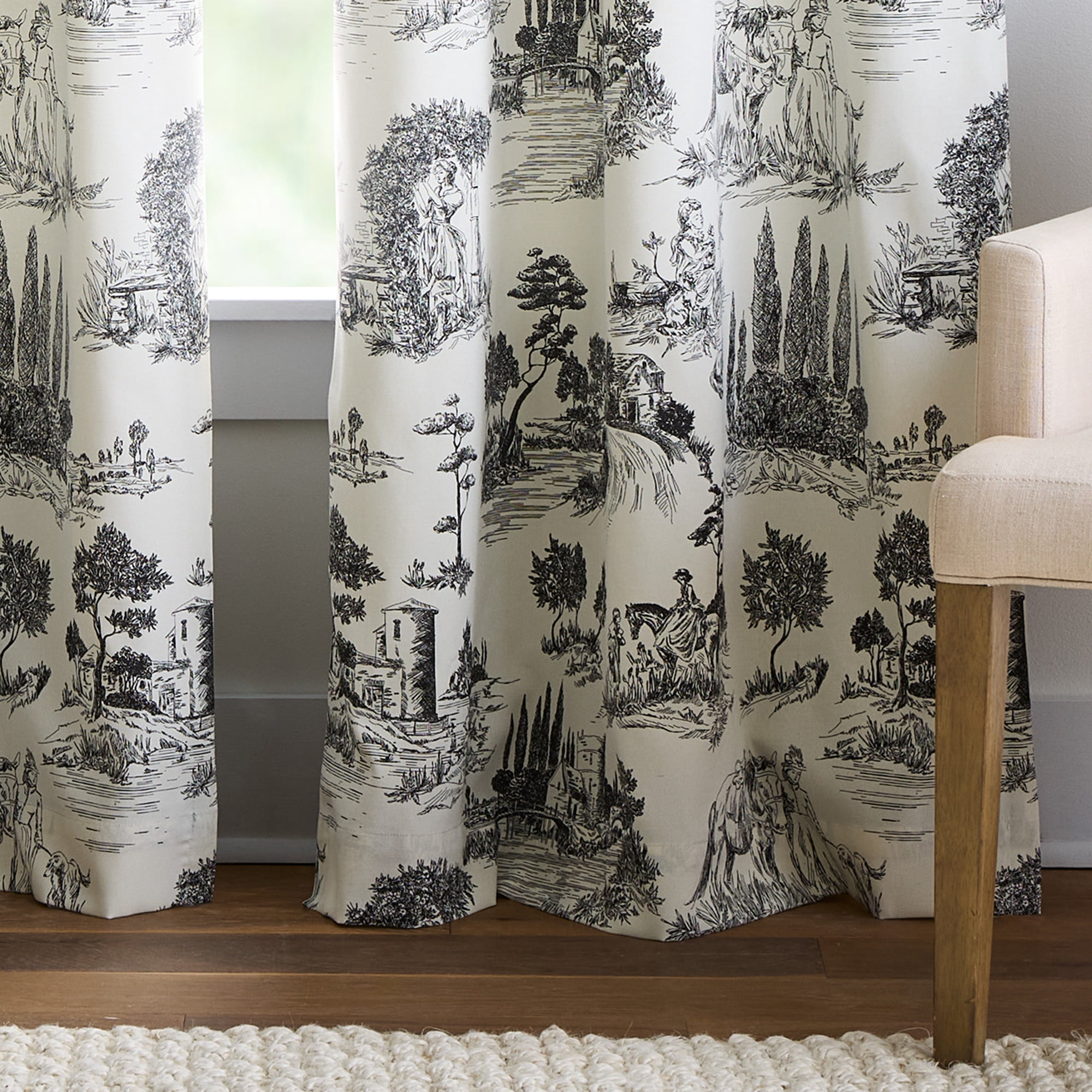 Martha Stewart Village Life Curtain Panel Pair, Black, Back Tab, Blackout, Indoor, Adult, 2 Piece Set, 37" x 84"