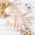 thumbnail image 5 of KAUOD Ruffle Ruched Romper for Toddler Girls Baby Boys Puff Sleeve Smocked Dress with Headband Summer Clothes Jumpsuit, 5 of 9