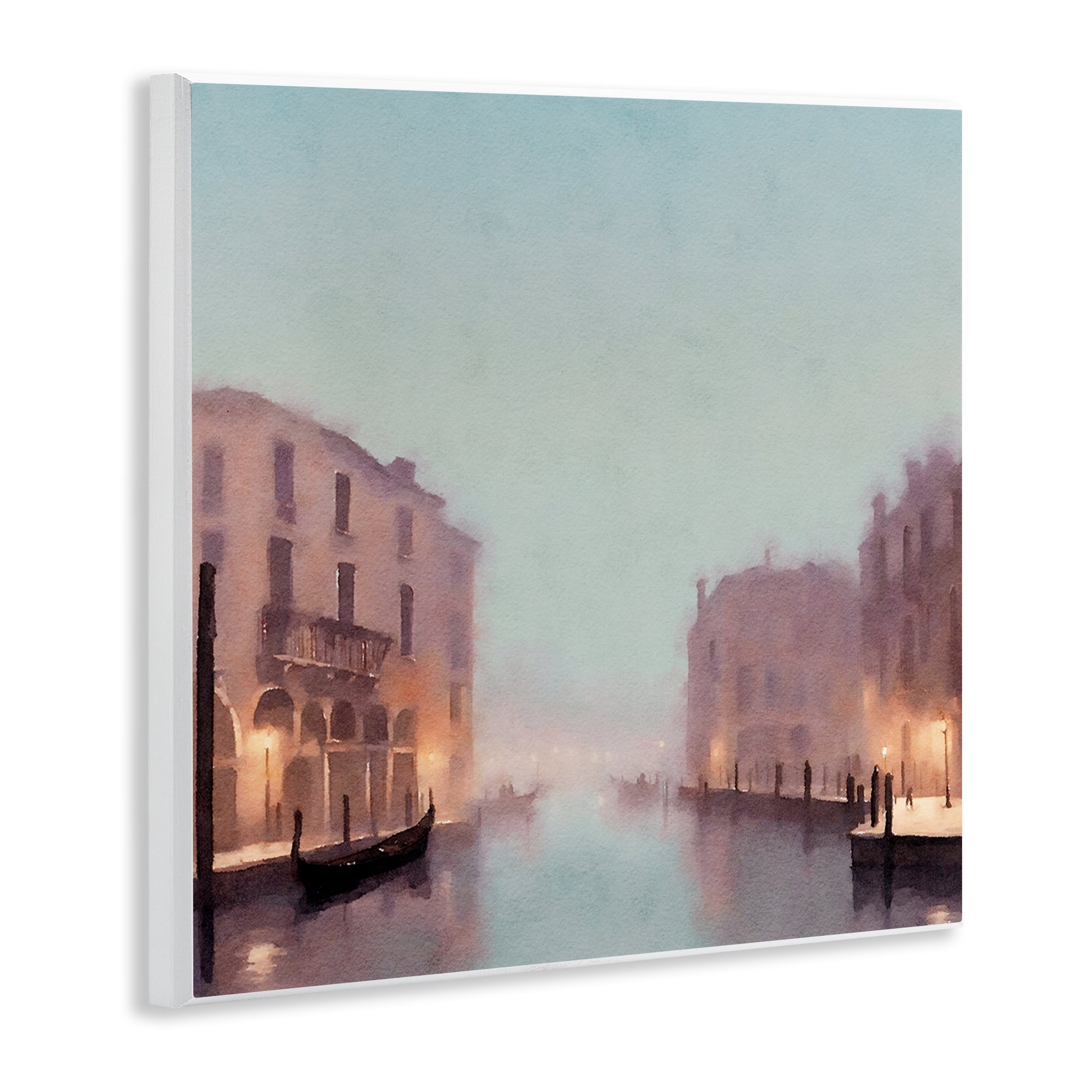 Stupell Industries Lights In Misty Canal Buildings & Architecture Painting Unframed Art Print Wall Art, 12 x 12