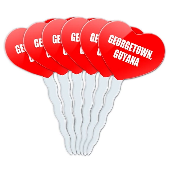 Georgetown Guyana Heart Love Cupcake Picks Toppers - Set of 6