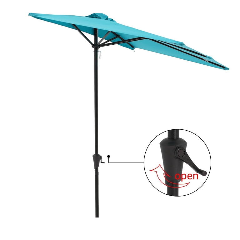 7ft half patio umbrella Patio Umbrella 7.5’by 4’Half Rectangular Outdoor Umbrella with Crank, for  Deck, Balcony, Garden or Terrace Shade, Turquoise