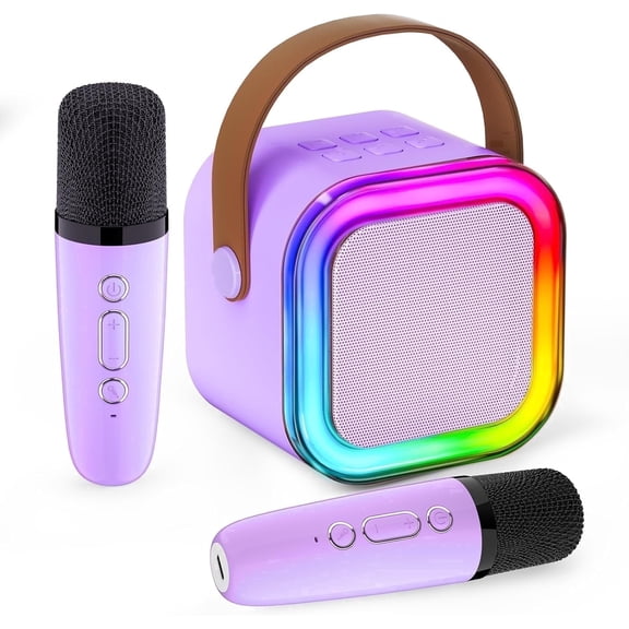 Mini Karaoke Machine with 2 Wireless Microphones for Kids - Portable Speaker Home Party Birthday Gifts for Girls Ages 4, 5, 6, 7, 8, 9, 10, 11, 12  Years Old, Purple