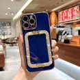 thumbnail image 1 of Metal Rhinestone Stand Electroplating Phone Case For IPhone 16 15 14 13 12 11 Pro Max XR 7 8 Plus SE2/SE3 Shockproof Back Cover Dark blue For iPhone 16 ProMax, 1 of 6