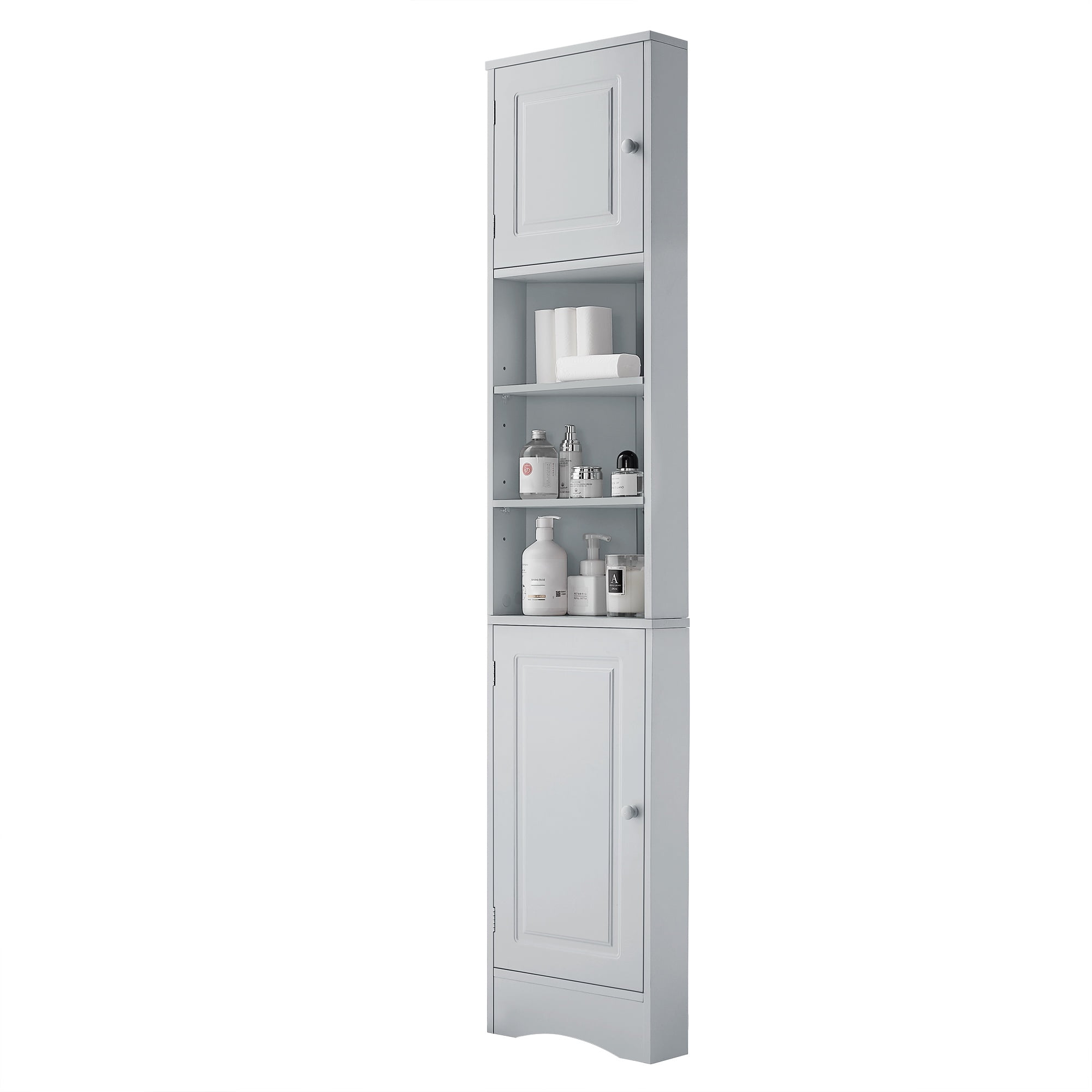 HSUNNS 67-inch Tall Corner Storage Cabinet with Doors & Shelves, Freestanding Storage Cabinet for Bathroom, Living Room, Kitchen, Grey