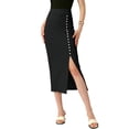 thumbnail image 1 of Falda básica de lápiz midi casual con abertura lateral de INSPIRE CHIC para mujer en negro S, 1 of 6