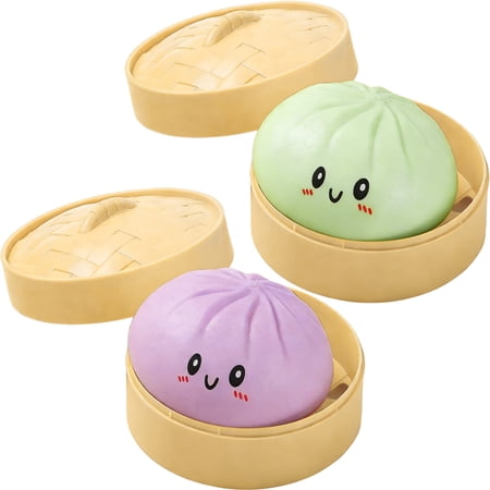 karymi 2Pcs Dumpling Sensory Stress Ball Cute Steamed Bun Soft Stress Relief Fidget Ball Mystery Gift Box for Adult Classroom Prizes Party Favors Home Decor