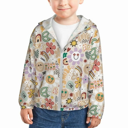 

Sun Hoodie for Kids Cute cartoon flowers A Long Sleeve Swim Fishing Shirts Sun Protection Zip Up Jacket Clothing Athletic Hoodie