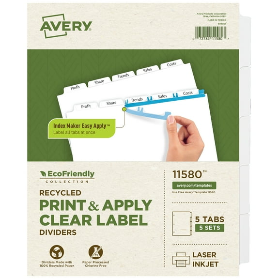 Avery EcoFriendly Dividers, 5-Tab, Index Maker, 5 Sets (11580)