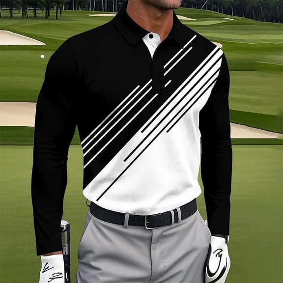 Dolkfu Work Mens Long Sleeve Shirt Graphic Polos Golf Office Regular Fit Men's T-Shirts L