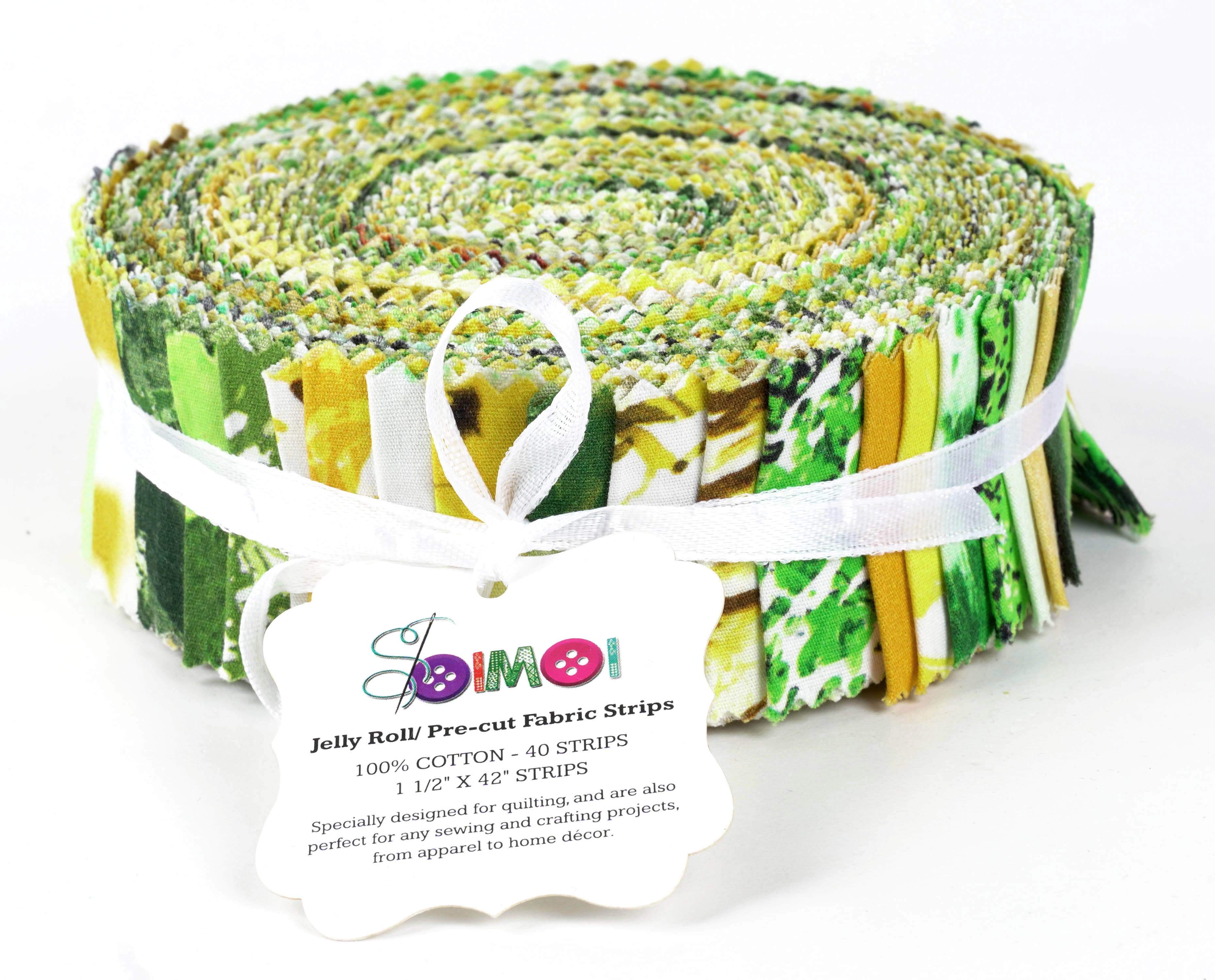 Soimoi 40Pcs Tie Dye Print Precut Fabrics Strips Roll Up 1.5x42inches Cotton Jelly Rolls For Quilting - Green