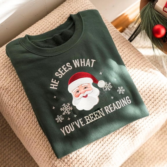 Embroidered Santa Sweatshirt, Funny Bookish Christmas Sweater, Gift For Her