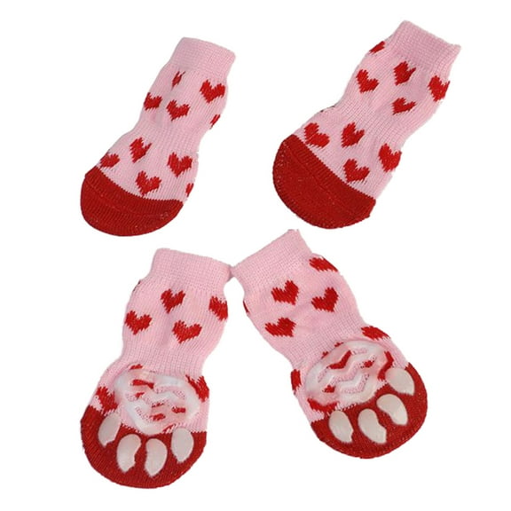 UDIYO 4Pcs Socks Heart-shape Printing Comfortable Dog Accessories Non-Slip Warm Paw Protector for Pet