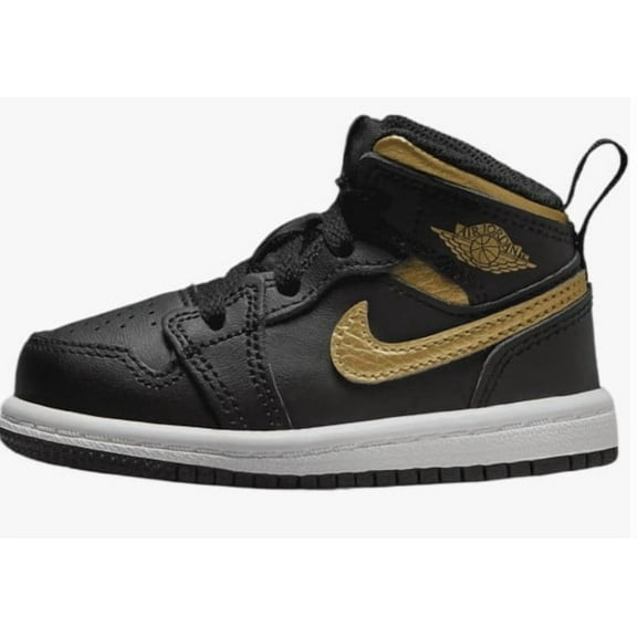 Nike Jordan 1 Mid Baby/Toddler Shoes Black/Metallic Gold/White 4