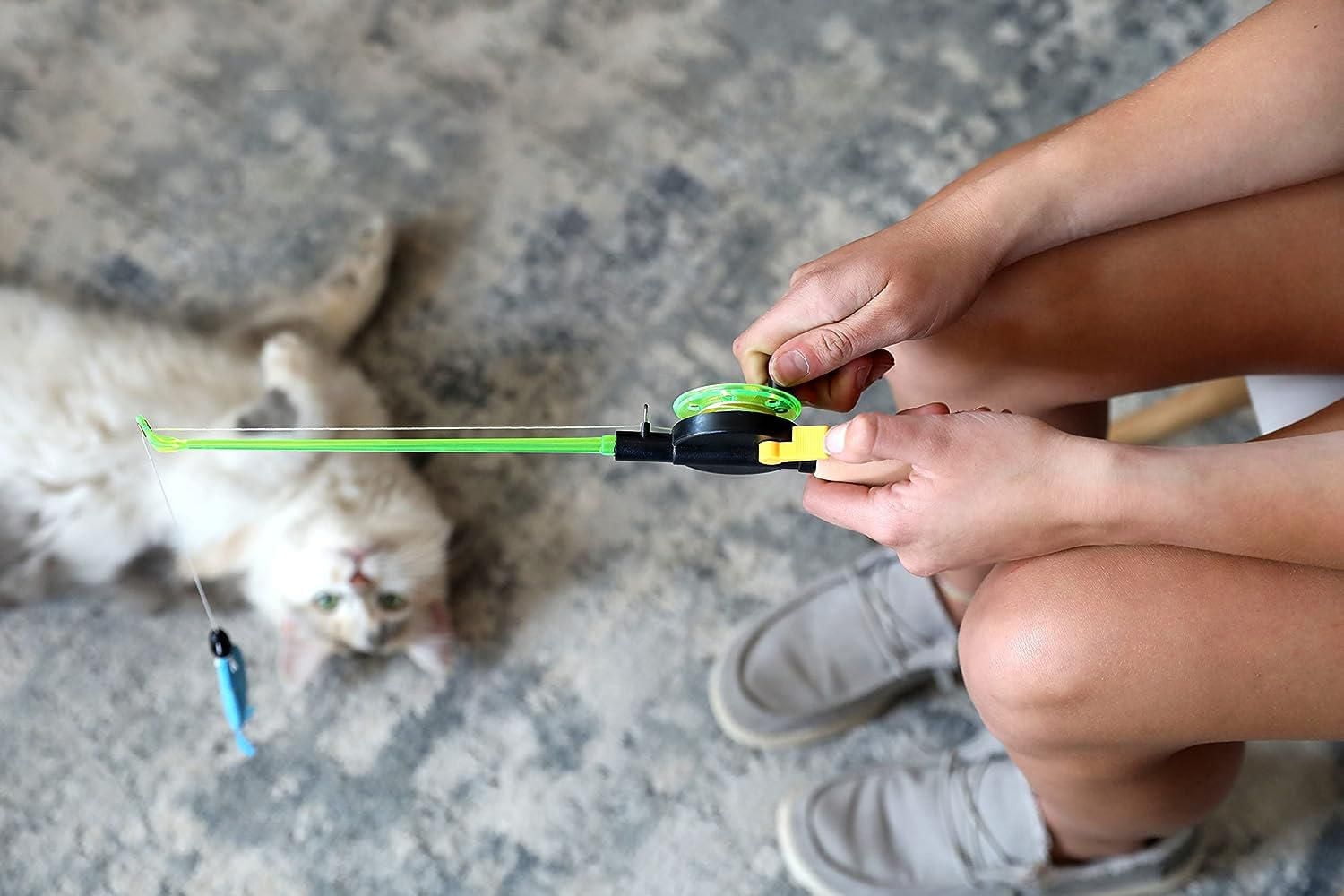 Quirky Kitty Reel Fun Fishing Rod Light up Interactive Teaser Wand Cat Toy