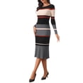 thumbnail image 4 of INSPIRE CHIC Women's Striped Sweater Dress Long Sleeve Casual Work Ribbed Knit Bodycon Dresses 2XL Caramel Grey, 4 of 5