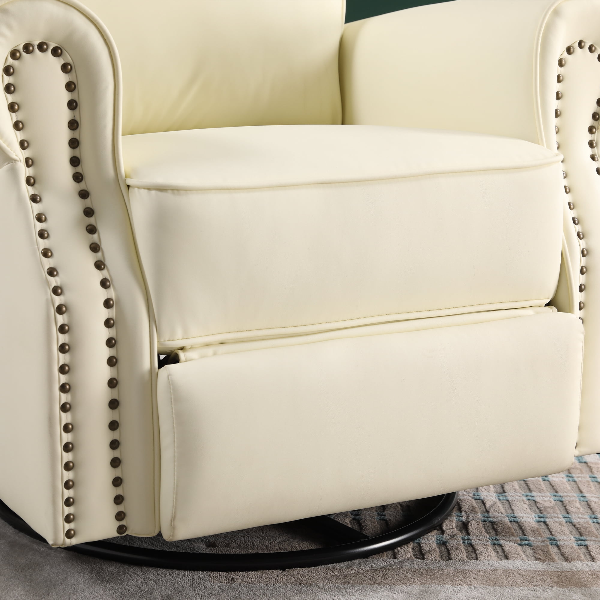 Dinosisco Swivel Rocker Recliner, Upholstered Glider Rocking Chair, Beige Faux Leather