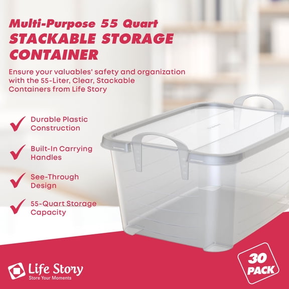 Life Story Clear Stackable Closet Organization & Storage Box, 55 Quart (30 Pack)