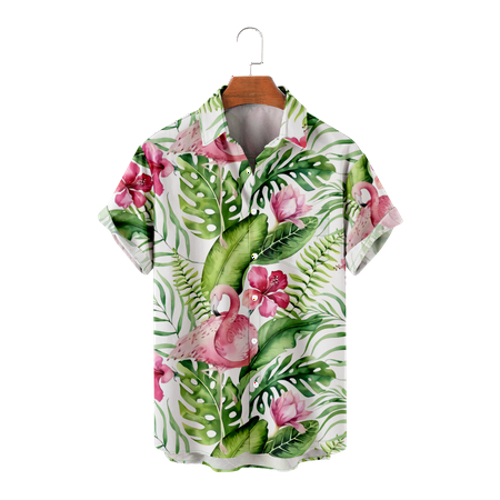 

MLFU Mens Shirt Button Down Short Sleeve Tropical Flamingo Tops Party Clothing Up to 8XL