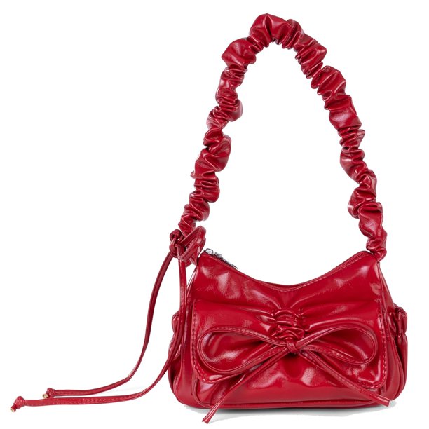 Bolso Hobo shoowyees de Fiesta Y2K Plateado para Mujer con Lazo Rojo