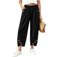 thumbnail image 4 of VBVC Women's Cropped Pleated Capri Pants , Side Button Lounge Trousers For Women , Ladies' High Waisted Pants with Pockets, *Black , XX-Large, 4 of 6