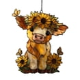 thumbnail image 2 of Creatine Cow Sunflower Stained Glass Cute Cow Window Hanging With Butterflies Farmhouse For Cow Lovers, 2 of 3