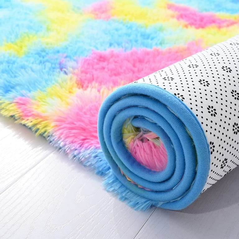 Noahas Fluffy Rainbow Rug for Girls Bedroom, Shaggy India