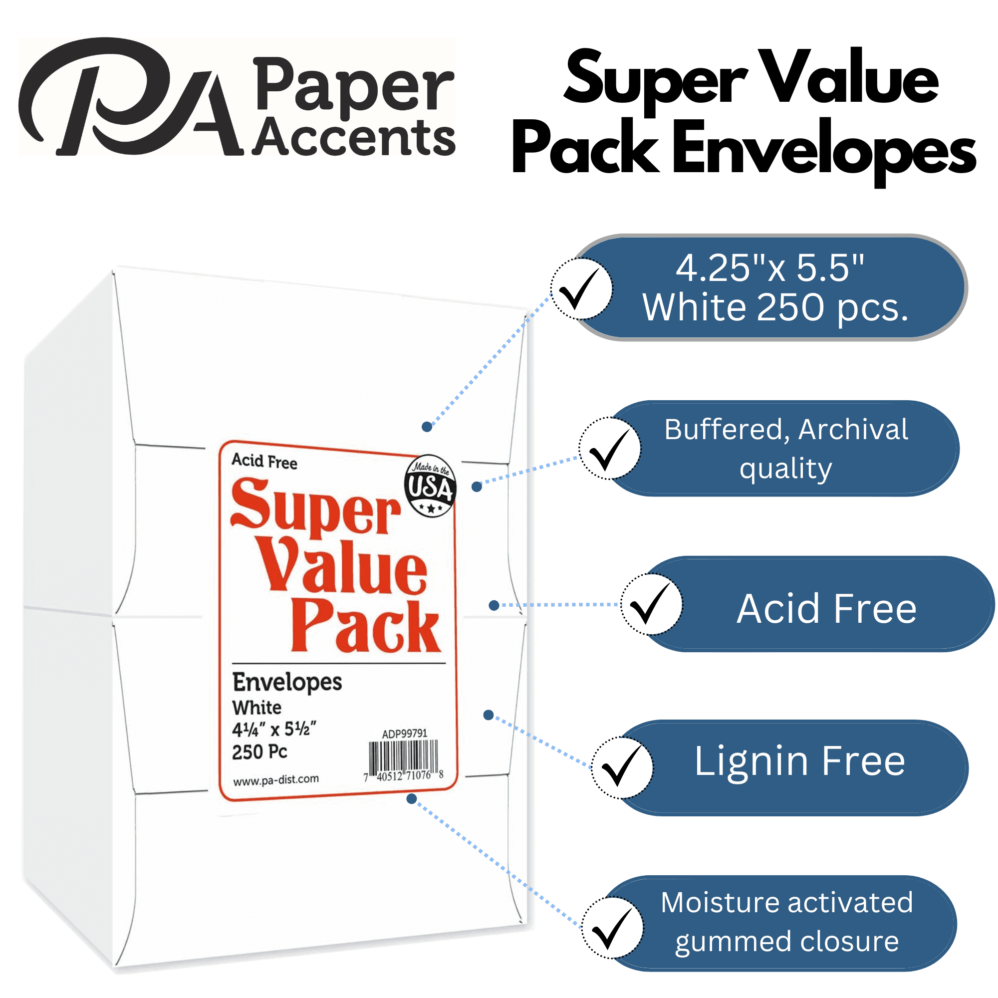 Paper Accents White Envelopes 4.25x5.5 Inch A2 Archival Quality 250 Pack