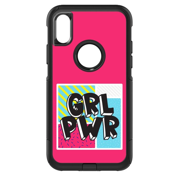 DistinctInk Custom SKIN / DECAL compatible with OtterBox Commuter for iPhone XS MAX (6.5" Screen) - Girl Power - GRL PWR - Pink Background