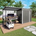 thumbnail image 3 of Mootloxy 6x4 ft Outdoor Storage Shed & Gazebo Combo, Lean to Metal Tool Shed with Window & Open Pergola for Backyard, Patio, Lawn (Gray), 3 of 9