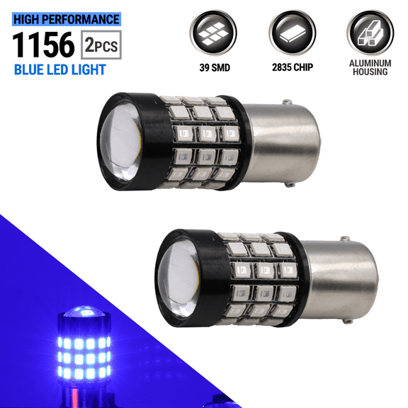 2x 1156/BA15S Blue 39-SMD 2835 LED Chips for Interior Lights