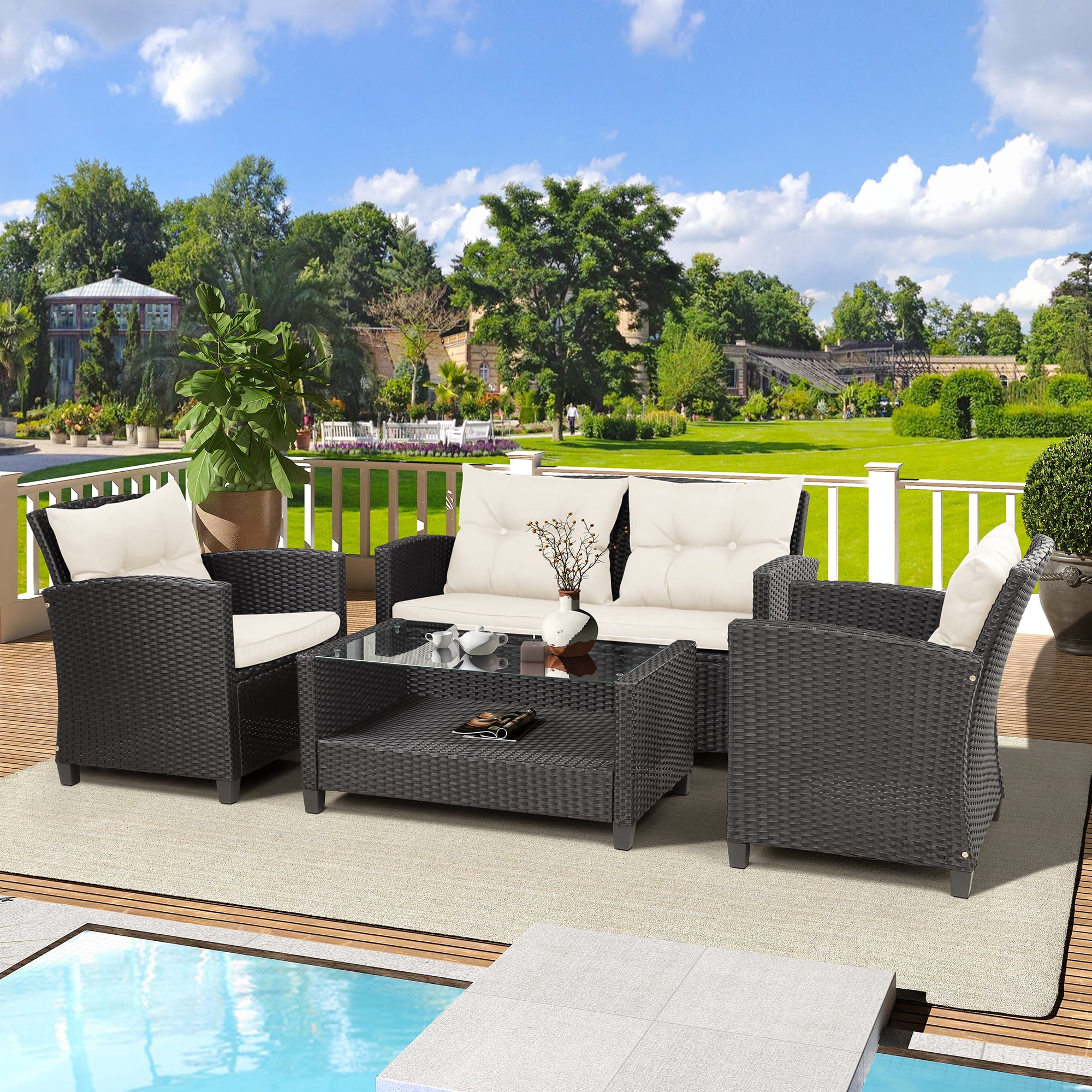 Jumper 9 Piece Patio Rattan Wicker Furniture Set Outdoor Sectional Conversation Sofa Set Garden Patio Furniture Living Wicker Sofa Set Patio Dining Table Set Walmart Com Walmart Com