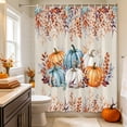 thumbnail image 2 of Brown Pumpkins Fall Shower Curtain, Waterproof Shower Curtains for Bathroom, Thanksgiving Eucalyptus Leaves Autumn Rustic Washable Fabric Bathtub Curtain Set Bath Decor with 12 Hooks Long 72"x84", 2 of 8