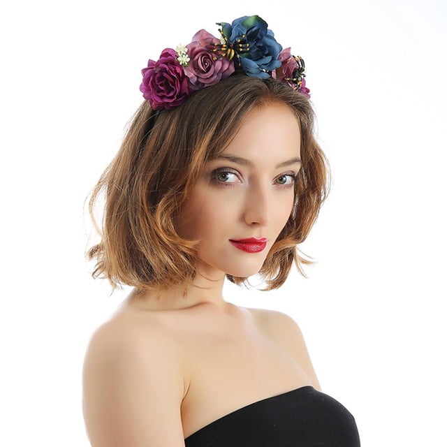 Kelon Vente de Liquidation de Bandeaux pour Femmes, Foulard, Couronne de Fleurs Roses Rouges, Cheveux de Fleurs d'Halloween, Accessoire de Tête de Fille, Couronne Florale pour Maternité