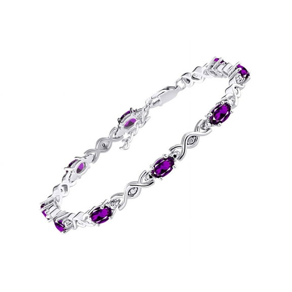 RYLOS Bracelets for Women 925 Sterling Silver XOXO Hugs & Kisses Bracelet Gemstone & Diamonds Adjustable to Fit 7"-8" Wrist, 10 - 6X4MM Amethyst Jewelry for Women Friendship