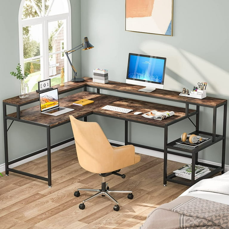 69 Inch L Shaped Desk with Storage Shelf