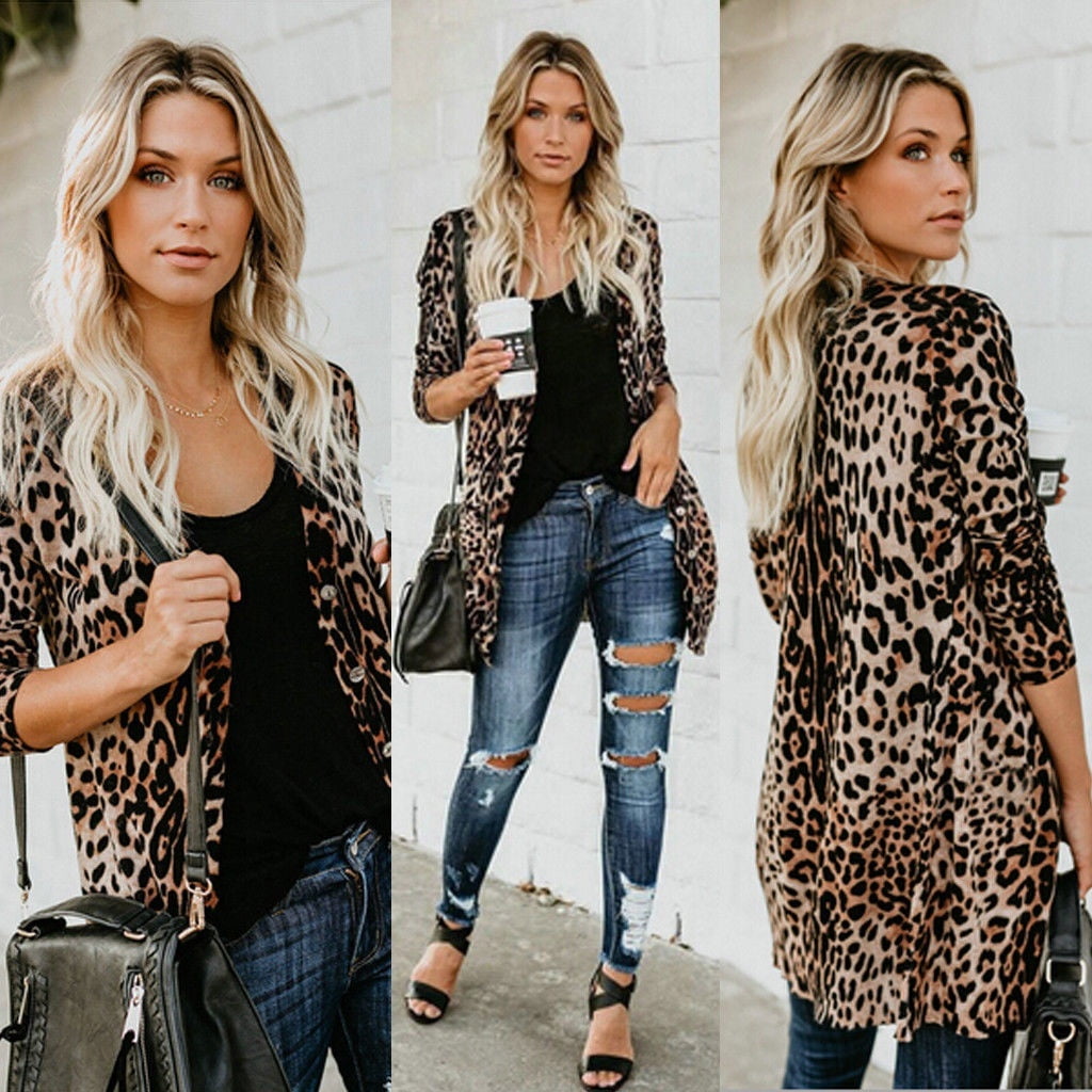 womens long animal print cardigan