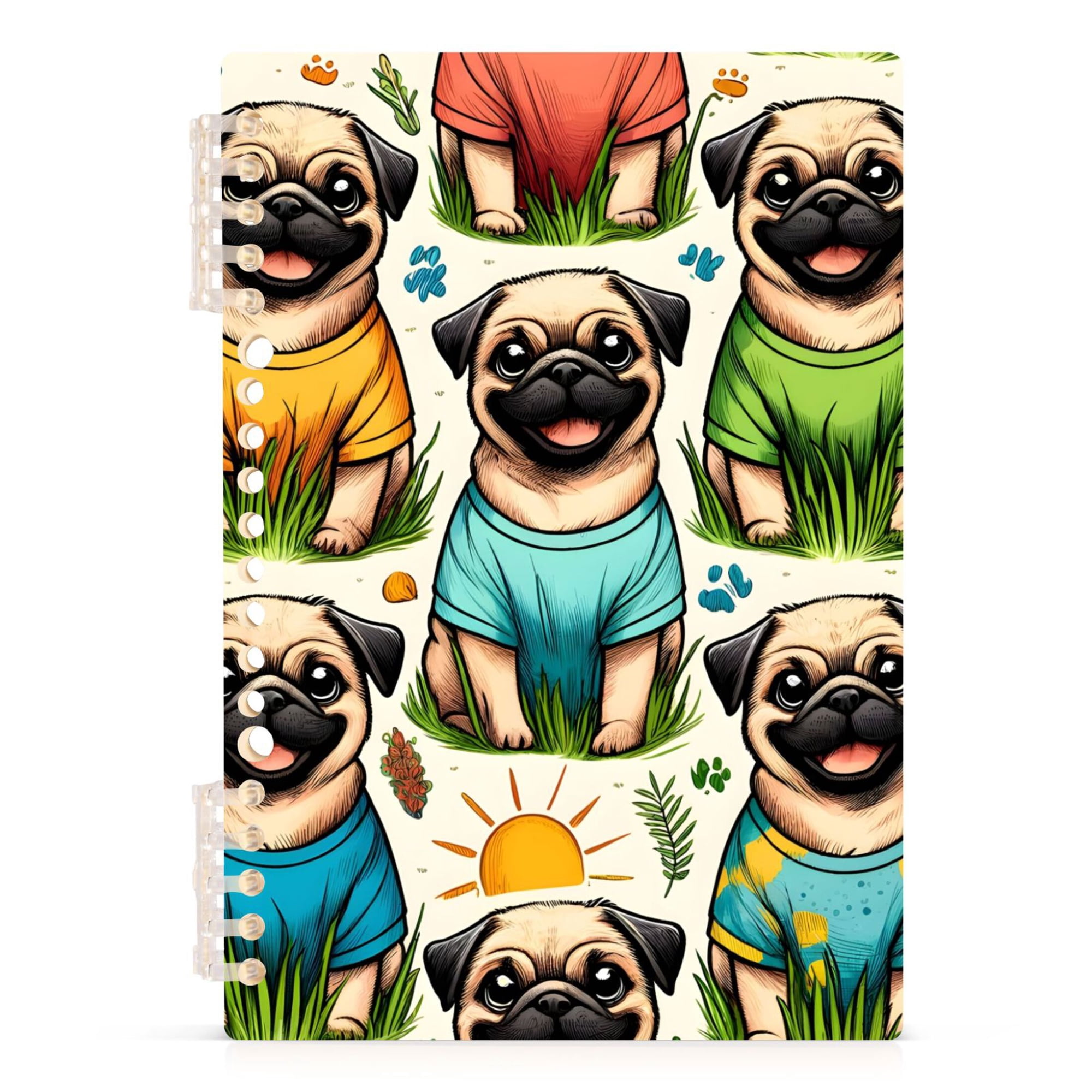 Pug Dogs on Grass Spiral Notebooks 60 Sheets 120 Pages A5 Journal Notepad 8.3x5.7 Inch Thick Adjustable College Ruled Paper