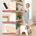 thumbnail image 5 of Wooden Step Stool 3-Height Adjustable Toddler Kitchen Stool Helper, Kids Bathroom Small Step Stools, Pine Wood Anti-slip Foot Stool for Adults, 5 of 11