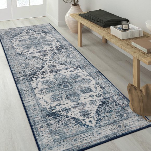 HOMERRY 2' x 6' Runner Rug Machine Washable Kitchen Runner Mat Vintage Area Rug Persian Distressed Runner Rug for Bedroom Living Room Entryway, Blue