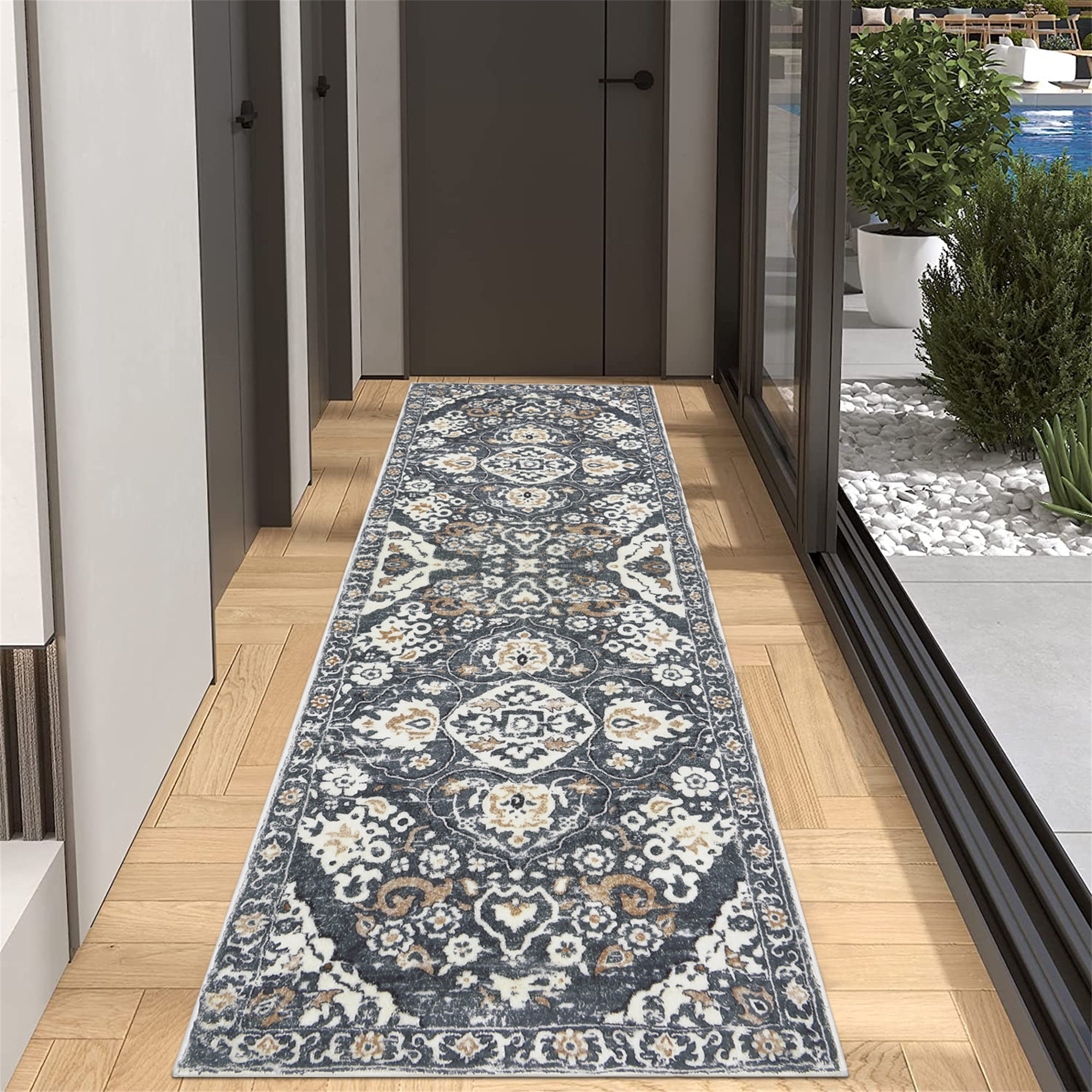  Runner Rug 2FT x 6FT, AYOHA Utility Carpet Runner for Entryway  Hallway Aisles Balcony Garages, Area Rugs with Non-Slip Rubber Backing,  Grey Strip (Available Custom Sizes) : Home & Kitchen