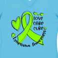 thumbnail image 4 of Inktastic Love, Care, Cure Lymphoma Awareness Lime Green Ribbon Hearts Women's V-Neck T-Shirt, 4 of 5