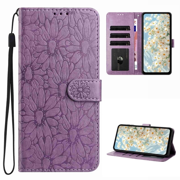 Wallet Case for Samsung Galaxy A17 5G, Credit Card Holder & Cash Slot, Flower Pattern PU Leather Folio Kickstand Protective Shockproof Anti-Scratch Purse Cover for Samsung Galaxy A17 5G, Purple