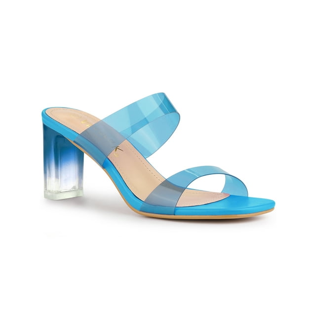 BLISSFUL STEP Sandales à Talon Épais à Brides Transparentes Colorées pour Femme Bleu (Taille 7)
