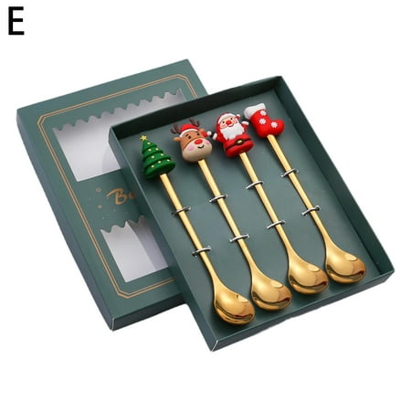 

4PCS Christmas Gift Cutlery Spoon Fork Set Coffee Spoon Cutlery Gifts` U8L9