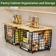 thumbnail image 4 of TINANA Stackable Fruit Baskets with Bamboo Top: 2 Pack Pantry Organizer for Kitchen Counter, Storage Wire Organizing Basket for Fruit, Vegetable, Bread- Black, 4 of 8