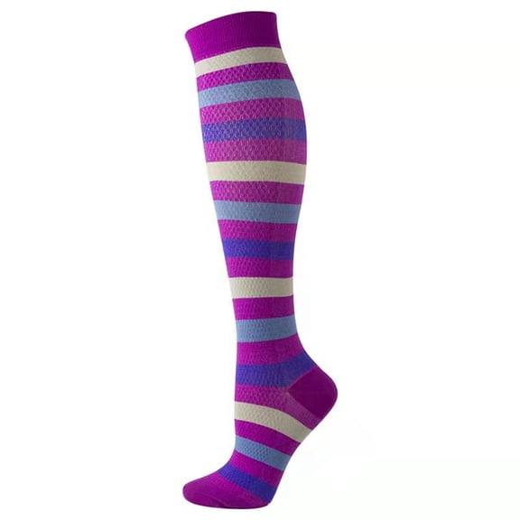 CUZIBR Womens Socks Fashion Striped Thigh High Stocking Compression Socks Casual Knee High Stockings Over Knee Fuzzy Socks,Purple,L