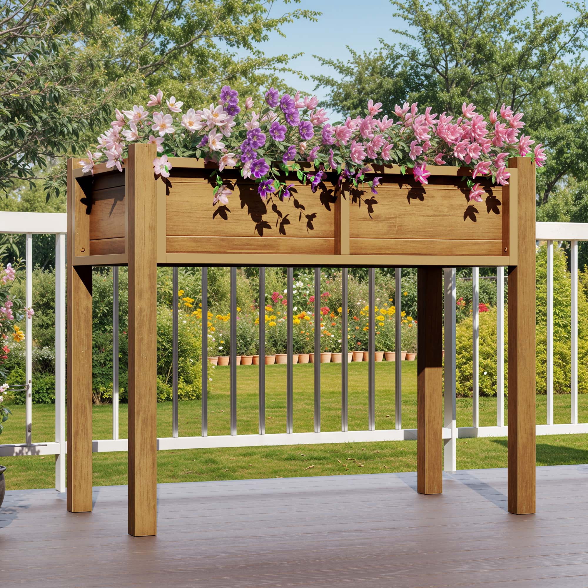 Uforic 34"W HIPS Elevated Planter Box, Weatherproof Raised Garden Bed with Drainage, Natural