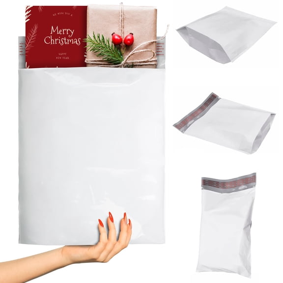 White Gusseted Poly Mailers, Expandable Shipping Envelopes, 100 Count, 10 x 13 x 2 in