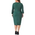 thumbnail image 3 of Vestidos de cóctel para mujeres de talla grande Agnes Orinda para el Día de San Patricio, vestido midi lápiz bodycon con volantes de manga 3/4 en verde oscuro, 3 of 6